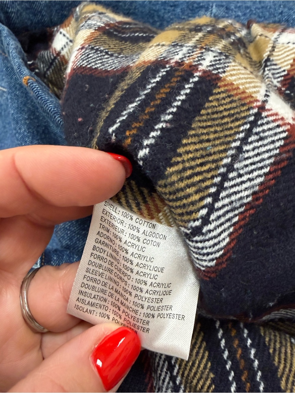 Vintage Liz Claiborne Plaid Lined Blue Denim Barn Jacket Chore Coat Empire S - Picture 4 of 8